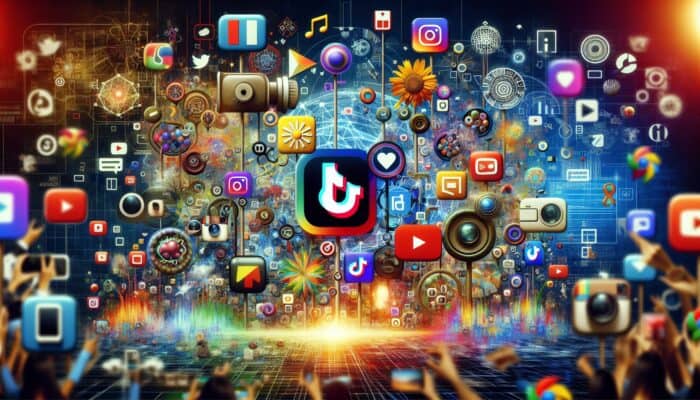 A digital collage of TikTok, Instagram Reels, and YouTube Shorts logos with engaging video thumbnails.