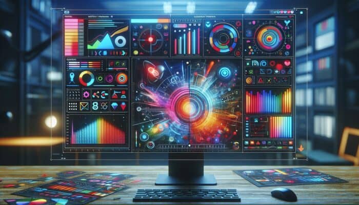 How to Use Canva for Beginner-Friendly Graphics: Canva's vibrant interface on a computer screen: left sidebar with navigation icons, central workspace featuring a social media template, and top menu tools.