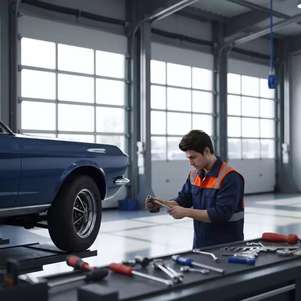 Car repair technician working on vehicle