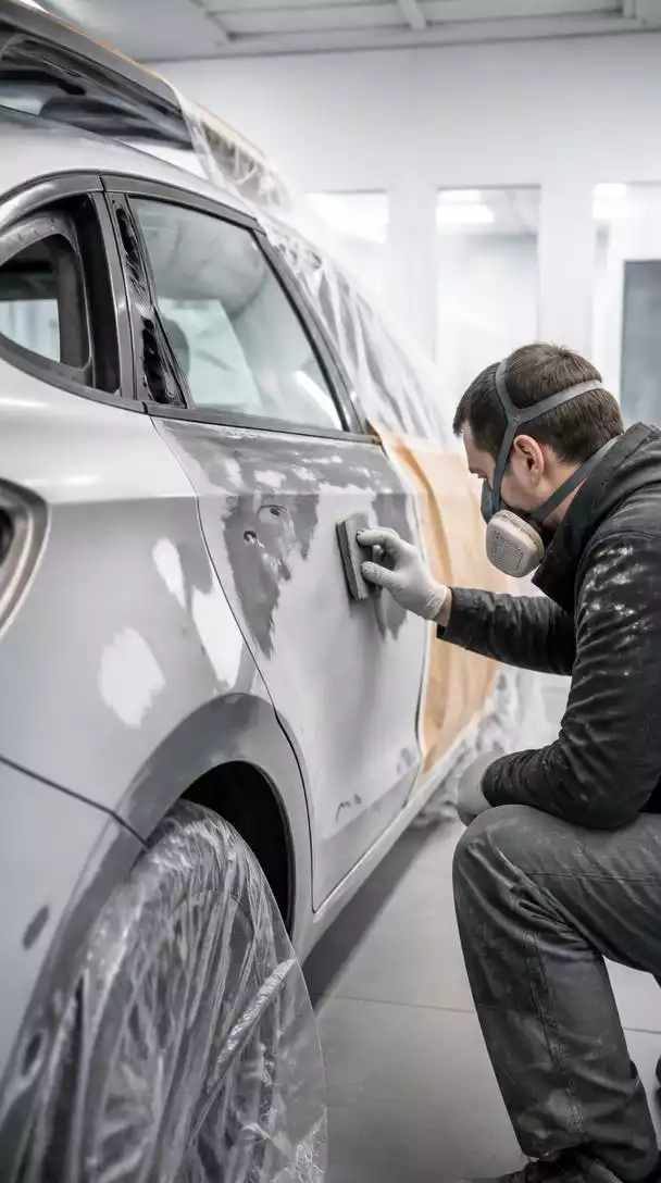 Car undergoing body repair
